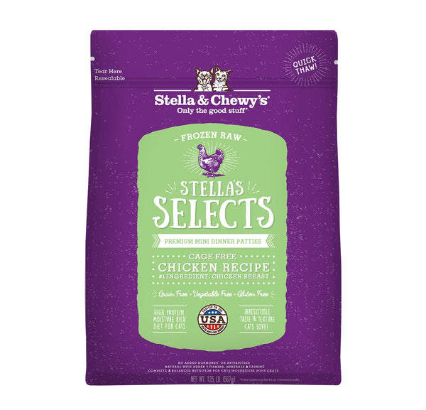 Stella & Chewy's Stella's Selects Mini Galettes de Poulet sans Cage Nourriture crue congelée pour chats, 1 lb