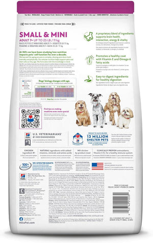 Hill's Science Diet Adult 7+ Youthful Vitality Small & Mini Chicken & Rice Dry Dog Food