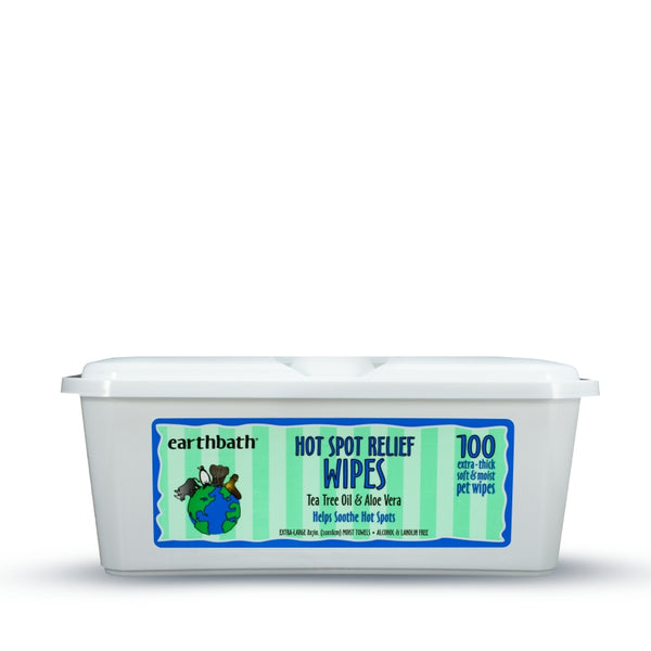 Earthbath Hot Spot Relief Wipes for Dogs & Cats, Tea Tree Oil & Aloe Vera, 100-count