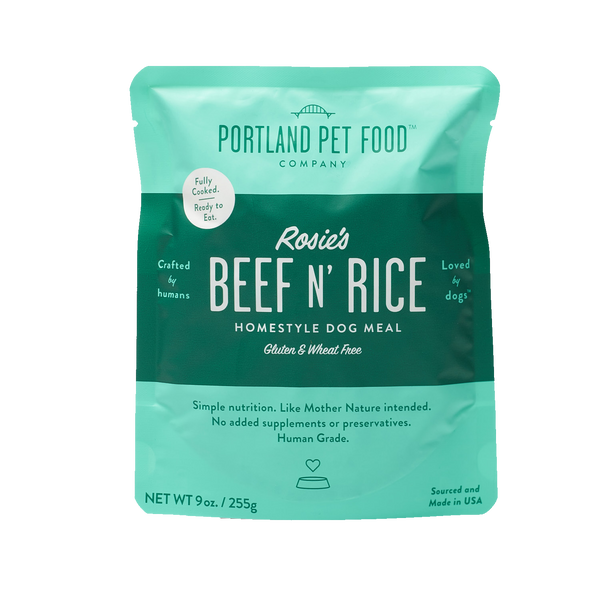 Portland Pet Food Rosie’s Beef N Rice Ready to Eat Pouch Wet Dog Food, 9-oz