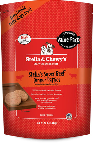 Stella & Chewy's Dîner surgelé super boeuf en galettes Nourriture surgelée pour chiens, 12-lb