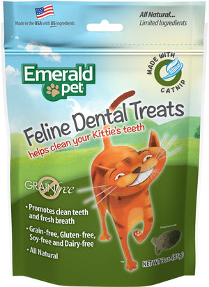 Emerald Pet Feline Dental Treats Gâteries pour chats aromatisées à l'herbe à chat, sac de 3 oz