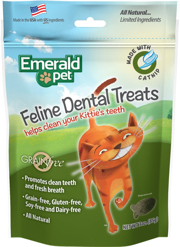 Emerald Pet Feline Dental Treats Catnip Flavored Cat Treats, 3-oz