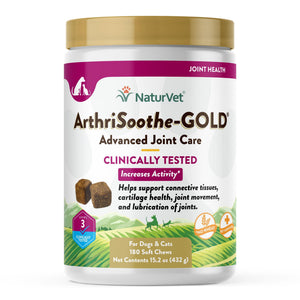 NaturVet Advanced Care ArthriSoothe-GOLD Clinically Tested Level 3 Soft Chews Dog Supplement, 180-count