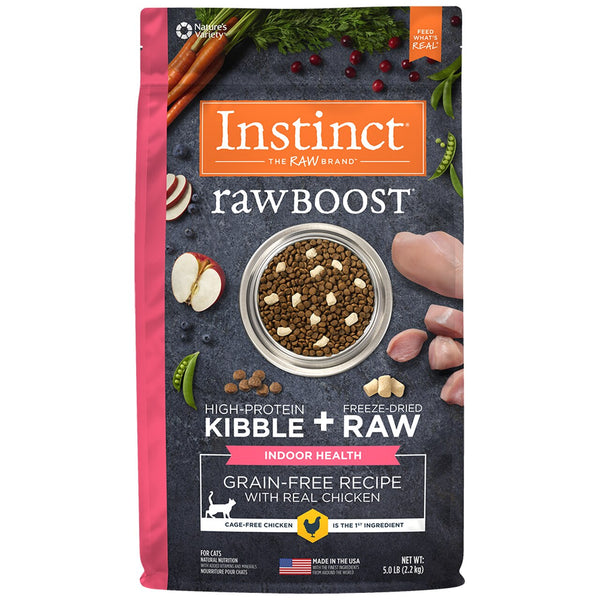 Instinct Raw Boost Recette Sans Céréales pour la Santé en Intérieur avec Vrai Poulet Croquettes pour chat
