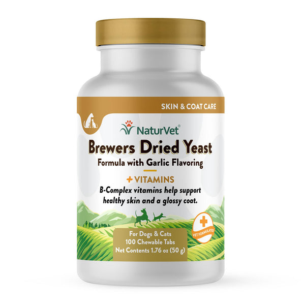NaturVet Levure sèche de brasserie avec arôme d'ail plus vitamines comprimés à mâcher complément pour chiens et chats, 100 comprimés