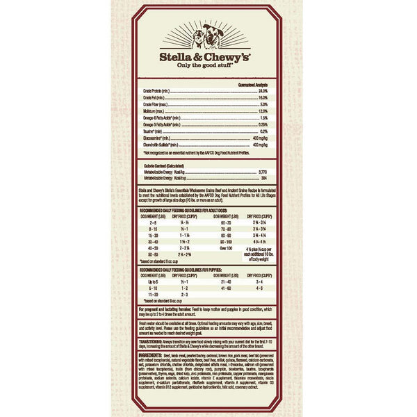 Stella & Chewy's Essentials Croquettes pour chien au bœuf et grains anciens aux grains complets