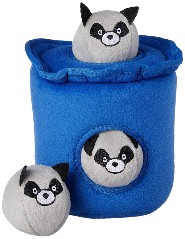 ZippyPaws Burrow Squeaky Hide and Seek Plush Dog Toy, Raccoons in Trash Can