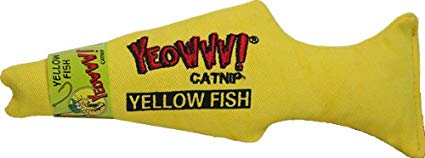 Ouaiswww ! Jouet D'Herbe À Chat Poisson, Jaune, 7-in