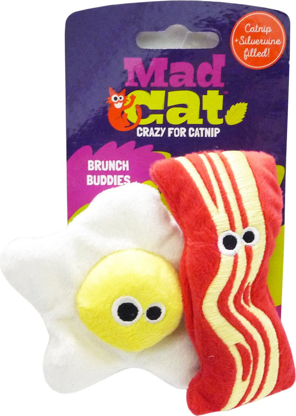 Mad Cat Brunch Buddies Jouet pour chat à l’herbe à chat et silvervine Bacon N' Eggs