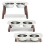 Messy Mutts Elevated Double Feeder Faux Wood Legs with Stainless Bowls for Dogs, Light Grey