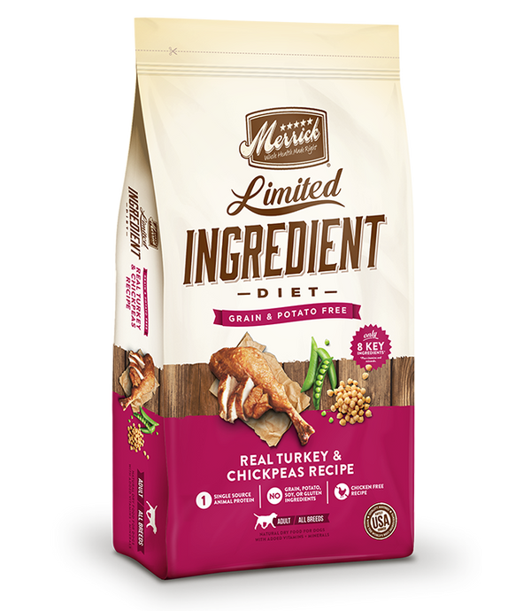 Merrick Limited Ingredient Diet Grain Free, Real Turkey + Chickpeas Recipe, Dry Dog Food