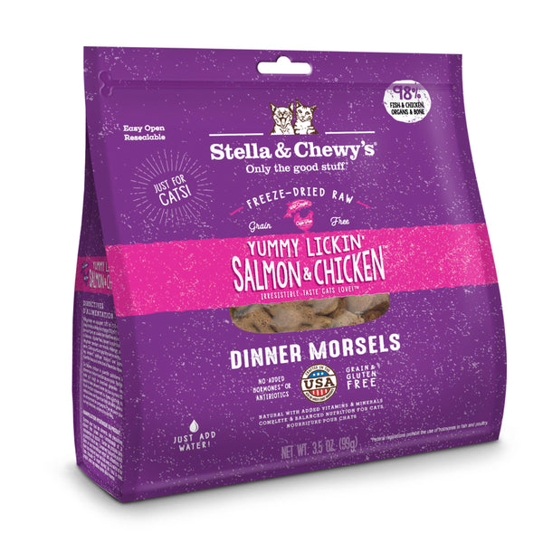 Stella & Chewy's Yummy Lickin' morceaux saumon et poulet pour chat nourriture lyophilisée sans céréales