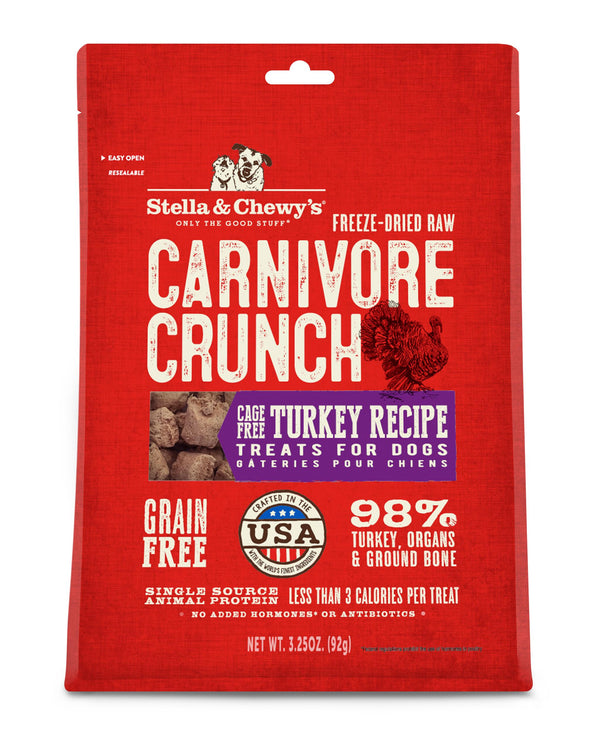 Stella & Chewy's Carnivore Crunch Friandises lyophilisées pour chiens dindes élevées en liberté, 3,25 oz