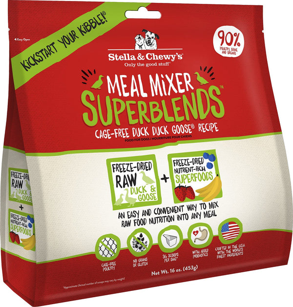 Stella & Chewy's SuperBlends Recette Canard Canard Oie Élevés en liberté Mélangeurs de repas Nourriture pour chien sans céréales lyophilisée