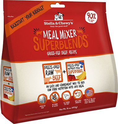 Stella & Chewy's SuperBlends Recette Boeuf élevé à l'herbe Mélangeurs de repas Sans céréales Nourriture lyophilisée pour chiens