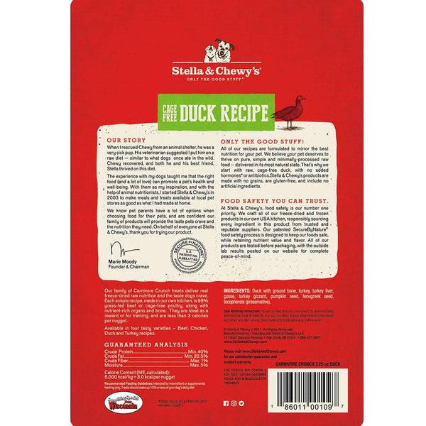 Stella & Chewy's Carnivore Crunch Friandises lyophilisées pour chiens Canard élevé sans cage, 3.25 oz