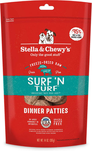 Stella & Chewy's Surf 'N Turf Dîners en galettes Sans céréales Nourriture pour chiens lyophilisée