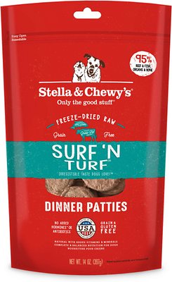 Stella & Chewy's Surf 'N Turf Dîners en galettes Sans céréales Nourriture pour chiens lyophilisée