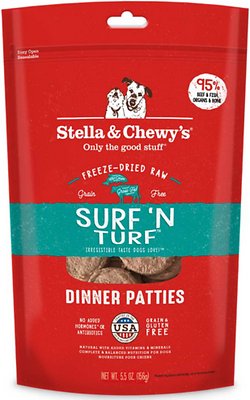 Stella & Chewy's Surf 'N Turf Dîners en galettes Sans céréales Nourriture pour chiens lyophilisée
