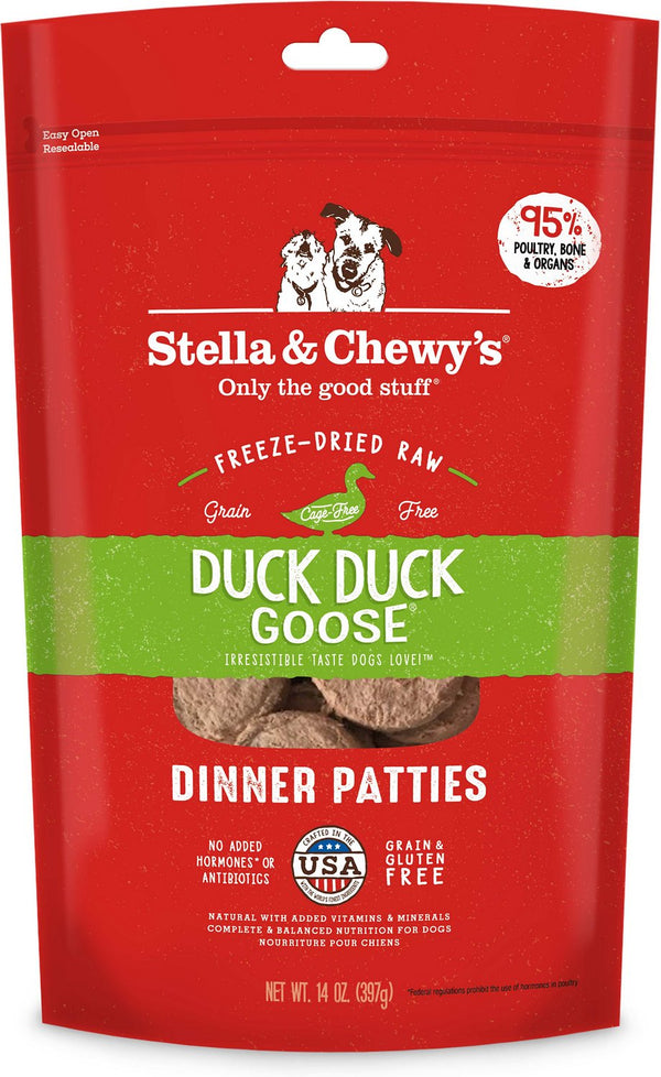 Stella & Chewy's Duck Duck Goose Dinner Patties Sans céréales Nourriture déshydratée pour chiens