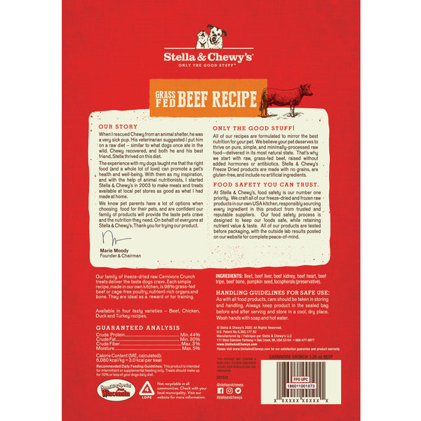 Stella & Chewy's Carnivore Crunch Friandises lyophilisées pour chiens au bœuf nourri à l'herbe, 3.25 oz