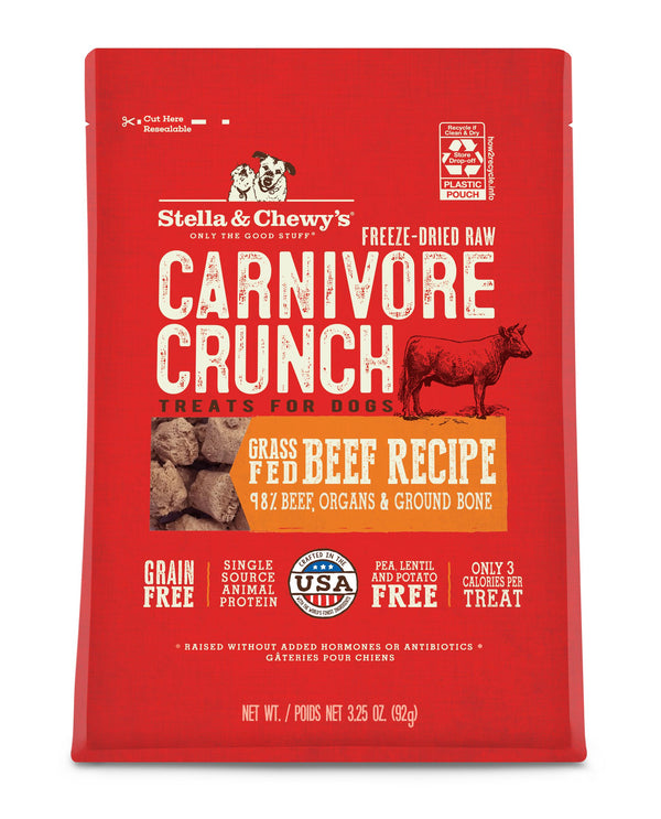 Stella & Chewy's Carnivore Crunch Friandises lyophilisées pour chiens au bœuf nourri à l'herbe, 3.25 oz