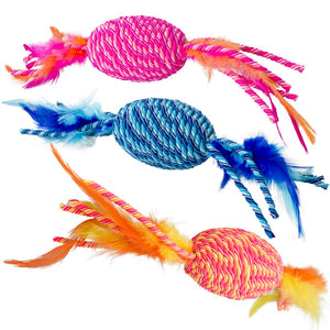 Ethical Pet Spot Elasteeez Roller with Feathers Cat Toy, Assorted Colors, 8-in