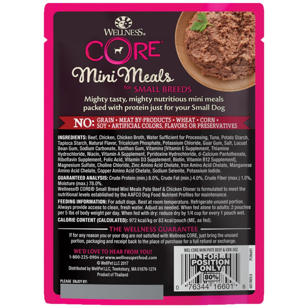 Wellness CORE Small Breed Mini Meals Pate Beef & Chicken Dinner Wet Dog Food Pouch