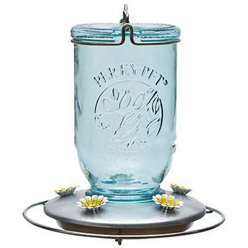 Perky-Pet Mason Jar Glass Hummingbird Feeder, 32-oz