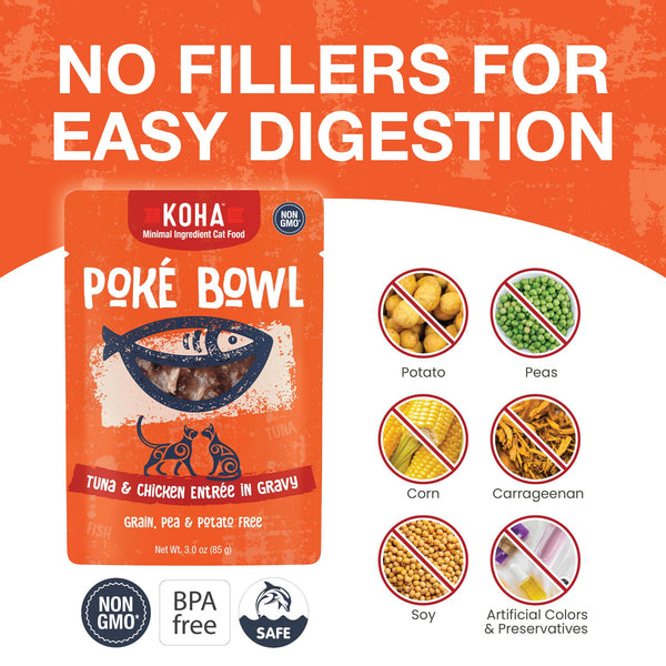 KOHA Poke Bowl Tuna & Chicken Entree in Gravy Wet Cat Food Pouch