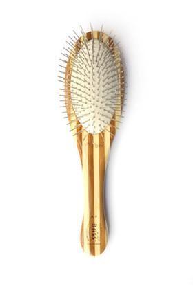 Bass Brushes Style & Detangle with Alloy Pin & Bamboo Handle Oval Pet Brush, Dark/ Stripped, Medium