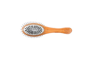 Bass Brushes Brosse ovale petite pour animaux Shine & Condition avec poils naturels, épingles en alliage et manche en bambou, foncé/rayé.