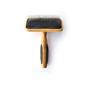 Bass Brushes De-matting with Alloy Pin & Bamboo Handle Slicker Style Pet Brush, Dark/ Stripped, Medium
