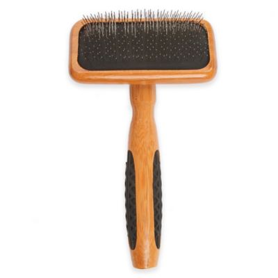 Bass Brushes De-matting with Alloy Pin & Bamboo Handle Slicker Style Pet Brush, Dark/ Stripped, Small