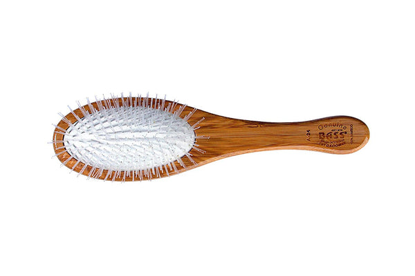 Bass Brushes Brosse ovale Ultra-Flex pour animaux, poils en nylon et manche en bambou, foncé/rayé, pour coiffer et démÏªler.