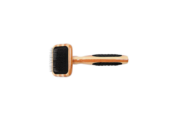 Bass Brushes De-matting with Alloy Pin & Bamboo Handle Slicker Style Pet Brush, Dark/Stripped