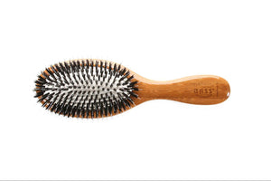 Bass Brushes Shine & Condition with Natural Bristle + Nylon Pin & Bamboo Handle Oval Pet Brush, Dark/Stripped, Medium