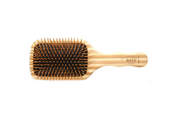 Bass Brushes Style & Detangle La brosse verte Manche en alliage de broches & bambou Brosse Ï  palette pour animaux, rayée, grande