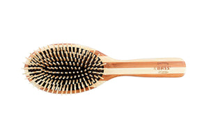 Bass Brushes Style & Detangle La brosse verte Manche en alliage de broches & bambou Brosse ovale pour animaux, rayée, grande