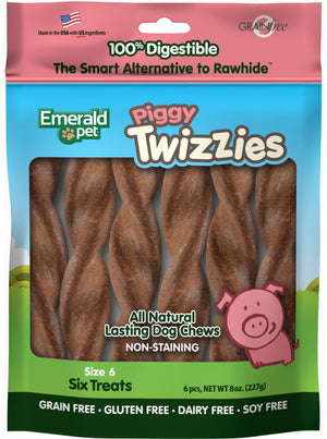 Emerald Pet Twizzies Piggy Grain-Free Dog Treats, 6-count