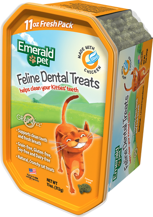 Emerald Pet Feline Dental Treats with Chicken Cat Treats, 11-oz