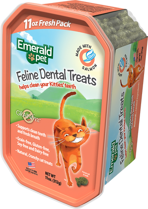 Emerald Pet Feline Dental Treats with Salmon Cat Treats, 11-oz