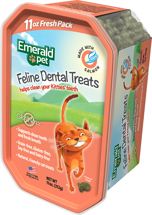 Emerald Pet Feline Dental Treats with Salmon Cat Treats, 11-oz