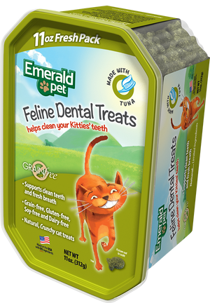 Emerald Pet Feline Dental Treats with Tuna Cat Treats, 11-oz