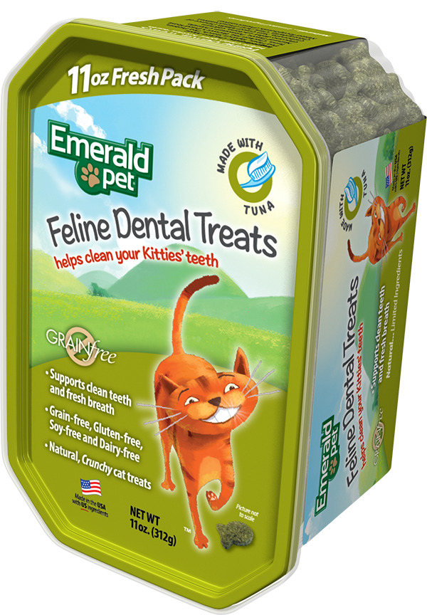 Emerald Pet Feline Dental Treats with Tuna Cat Treats, 11-oz