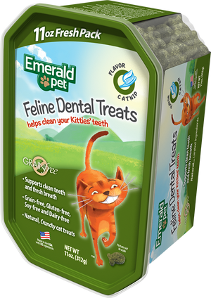 Emerald Pet Feline Dental Treats Catnip Flavored Cat Treats, 11-oz