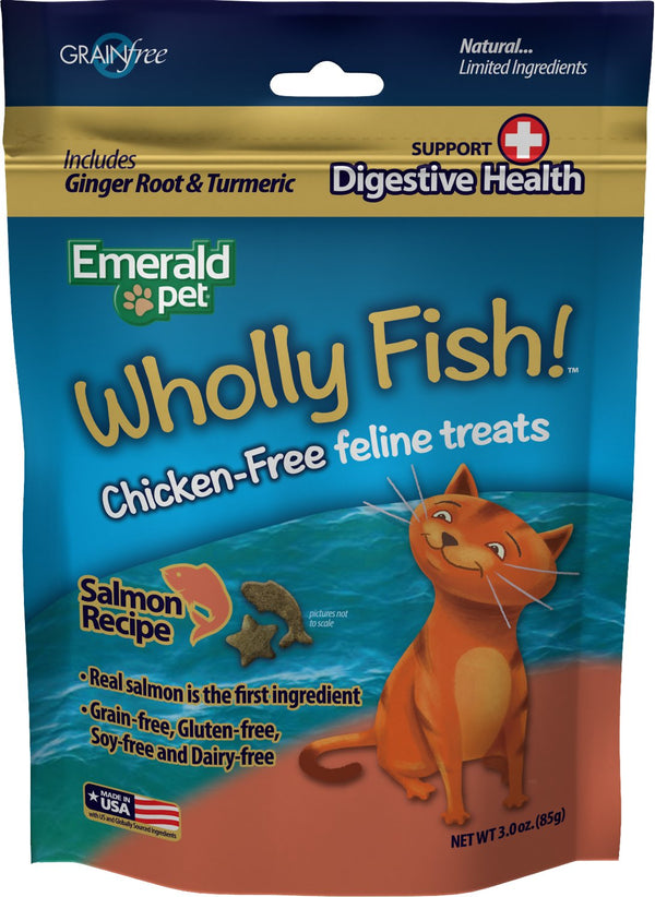 Emerald Pet Wholly Fish! Digestive Health Salmon Recipe Cat Treats, 3-oz