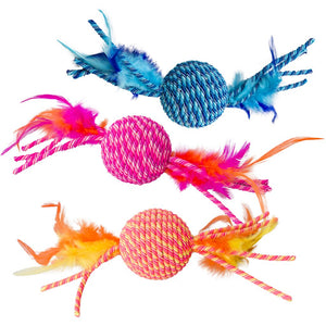 Ethical Pet Spot Elasteeez Ball with Feathers Cat Toy, Assorted Colors