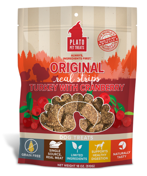 Plato Original Real Strips Turkey With Cranberry Dog Treat